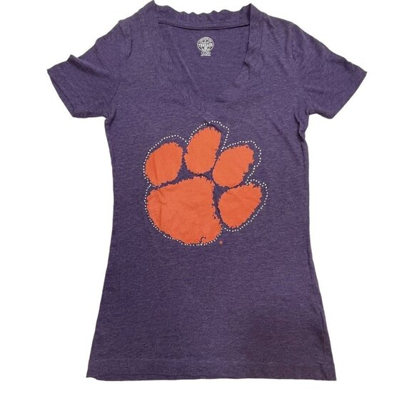 RIVALRY THREADS 91 Clemson Tiger Paw T-Shirt Juniors Small 3-5 Purple Rhinestone - Picture 4 of 13